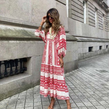 Margot | Women's V-Neck Puff Sleeve Boho Floral Maxi Dress
