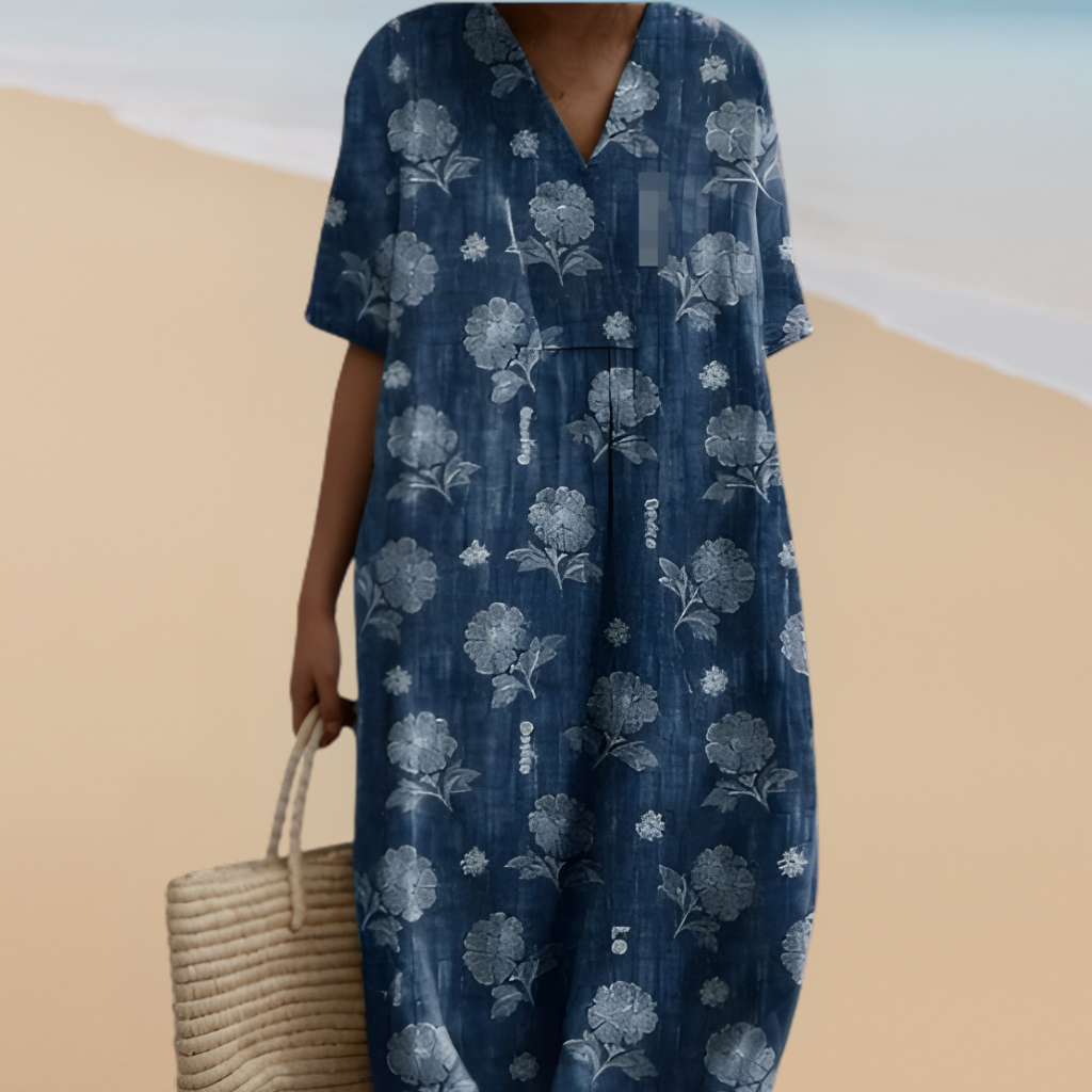 Chelsea™ | Floral Dress in Indigo Blue