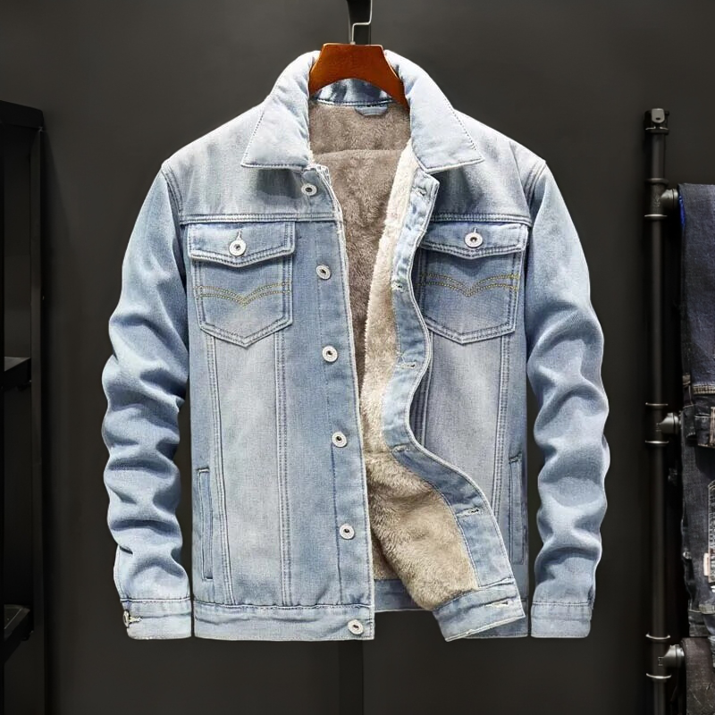 Cosmonite Fleece Denim Men's Jacket - Light Blue