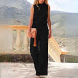 Zoe | Women's Sleeveless Wide-Leg Jumpsuit with Mock Neck & Tie Waist
