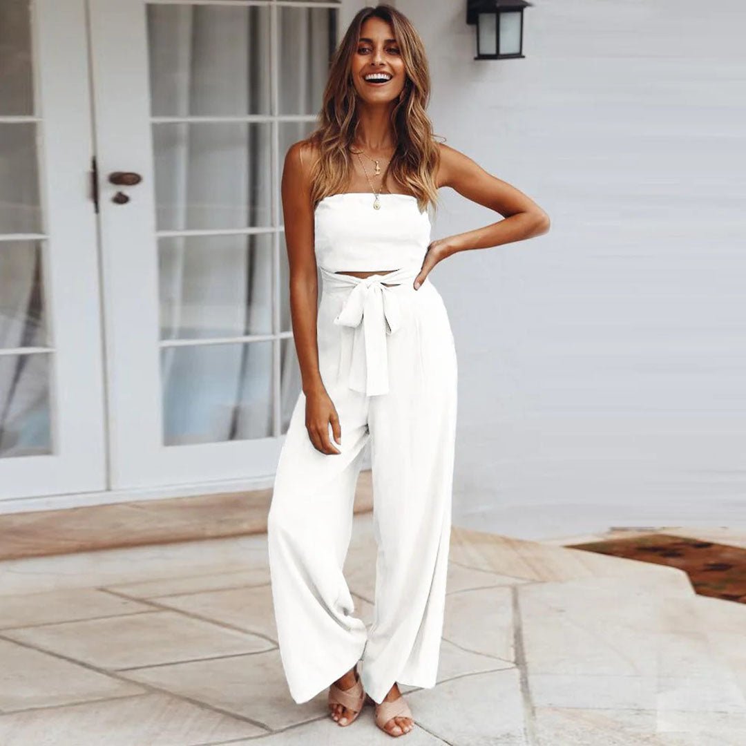 Luna | Women's Strapless Wide Leg Jumpsuit Tie Waist