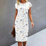 Estelle | Women's Floral Print Midi Dress Short Sleeve Round Neck Casual Dress