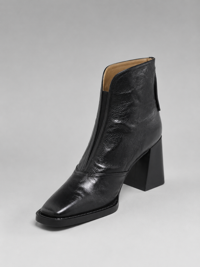 Women's Leather-Look Ankle Boots - Elegant Block Heel - Black