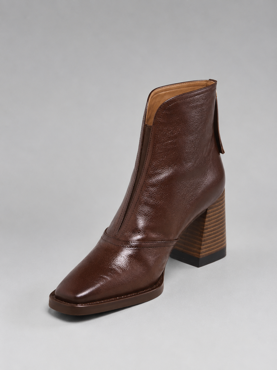 Women's Leather-Look Ankle Boots - Elegant Block Heel - Brown