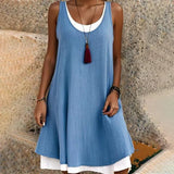 Sage | Women's Sleeveless Midi Dress Scoop Neck Faux Two-Piece Summer
