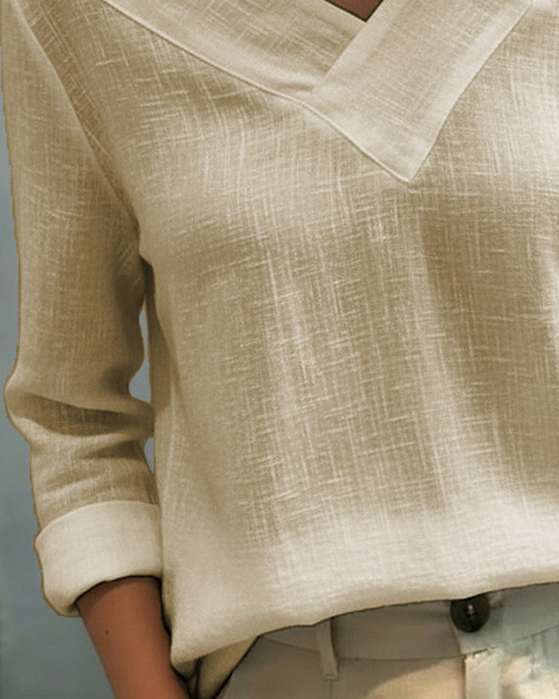 Vera | Women's Asymmetric V-Neck Long Sleeve Linen Look Top