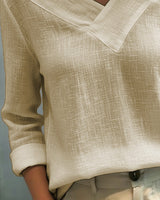 Vera | Women's Asymmetric V-Neck Long Sleeve Linen Look Top