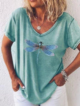 Fern | Women's Graphic V-Neck T-Shirt Short Sleeve Relaxed Casual Tee