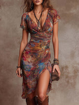 Arabesque | Women's Abstract Print Wrap Midi Dress