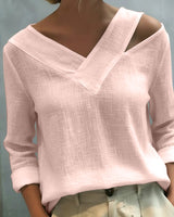 Vera | Women's Asymmetric V-Neck Long Sleeve Linen Look Top