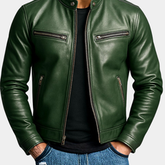 Men’s Faux-Leather Snap-Collar Biker Jacket