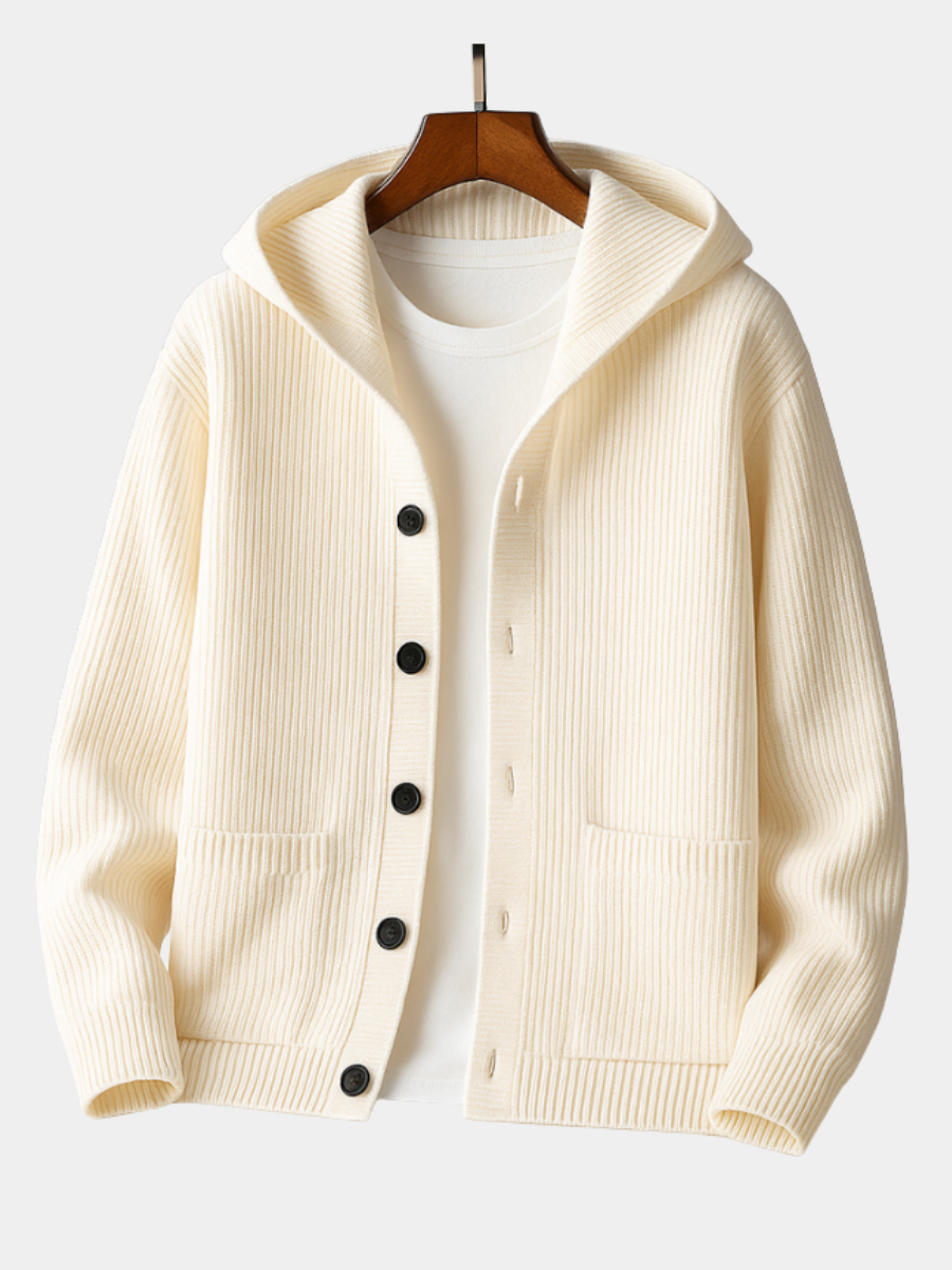 Women’s Hooded Rib-Knit Button Cardigan