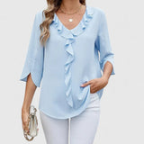 Adèle | Women's Ruffle Front V-Neck 3/4 Sleeve Blouse