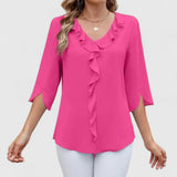 Adèle | Women's Ruffle Front V-Neck 3/4 Sleeve Blouse