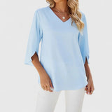 Adèle | Women's Ruffle Front V-Neck 3/4 Sleeve Blouse