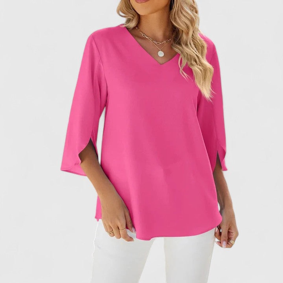 Adèle | Women's Ruffle Front V-Neck 3/4 Sleeve Blouse