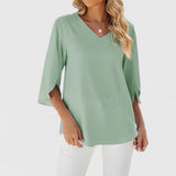 Adèle | Women's Ruffle Front V-Neck 3/4 Sleeve Blouse