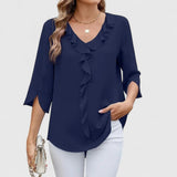 Adèle | Women's Ruffle Front V-Neck 3/4 Sleeve Blouse