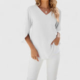 Adèle | Women's Ruffle Front V-Neck 3/4 Sleeve Blouse