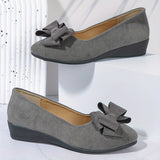 Maisie | Women's Wedge Ballet Flats Bow Detail Suede Slip On Shoes