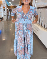 Helia - Holiday Dress with V-Neck and 3/4 Sleeves