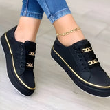 Harlow | Women's Lace-Up Flatform Sneakers Gold Chain Detail
