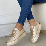 Harlow | Women's Lace-Up Flatform Sneakers Gold Chain Detail