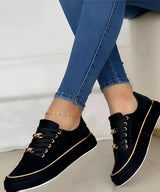Harlow | Women's Lace-Up Flatform Sneakers Gold Chain Detail