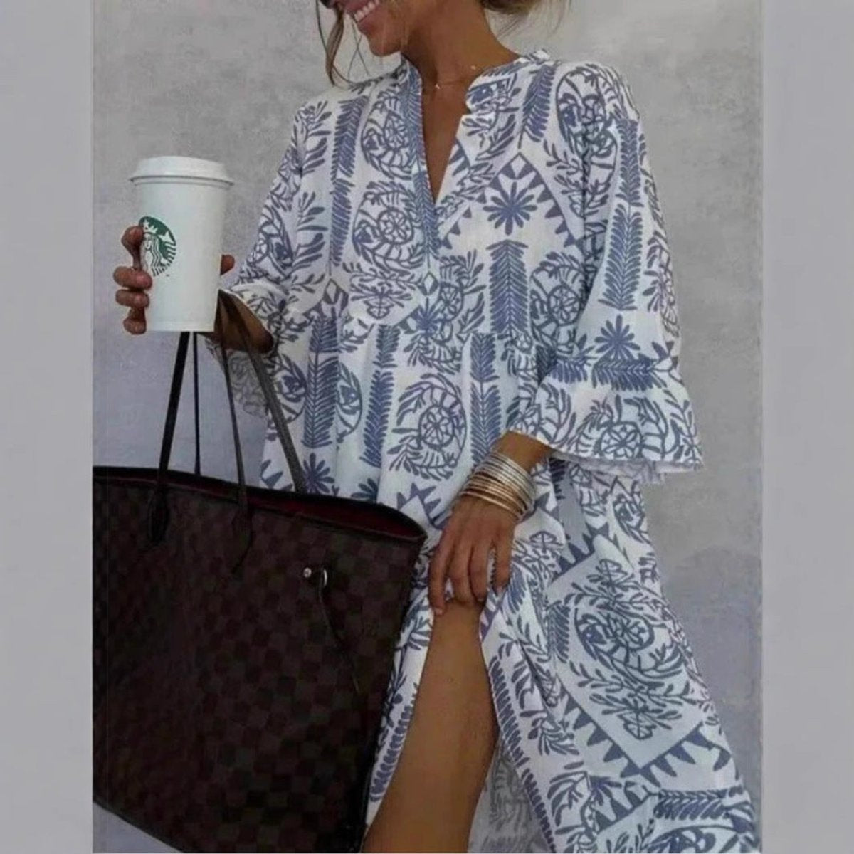 Annerose | Women's Printed Collared 3/4 Sleeve Mini Dress