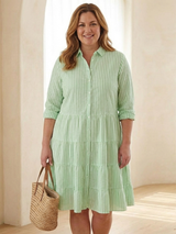 Artemis | Women's Striped Button Front 3/4 Sleeve Shirt Dress