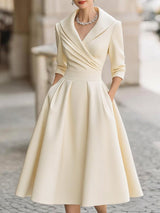 Aselma | Women's Black A-Line Midi Dress with Shawl Collar