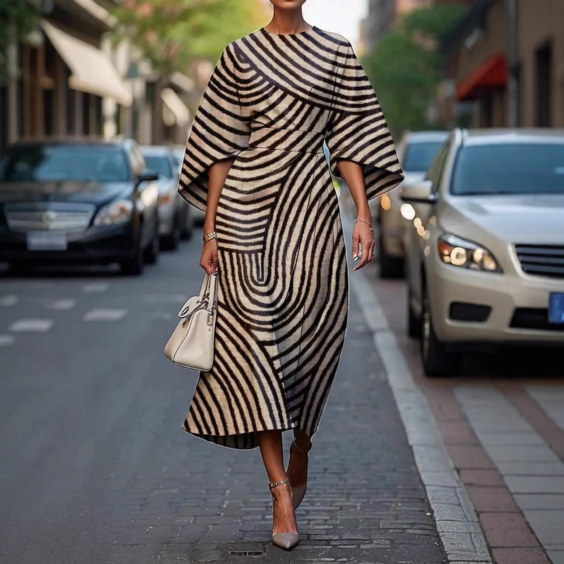 Kindra | Women's Batwing Sleeve Midi Dress Abstract Print