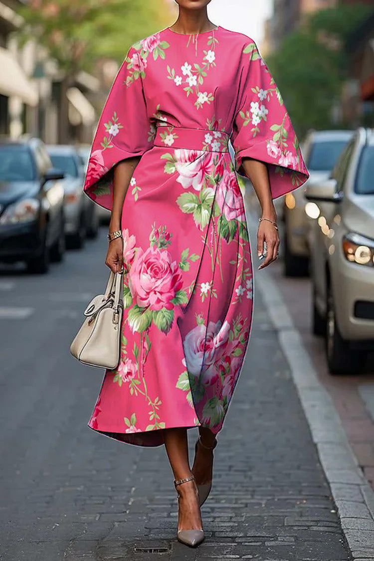 Kindra | Women's Batwing Sleeve Midi Dress Abstract Print