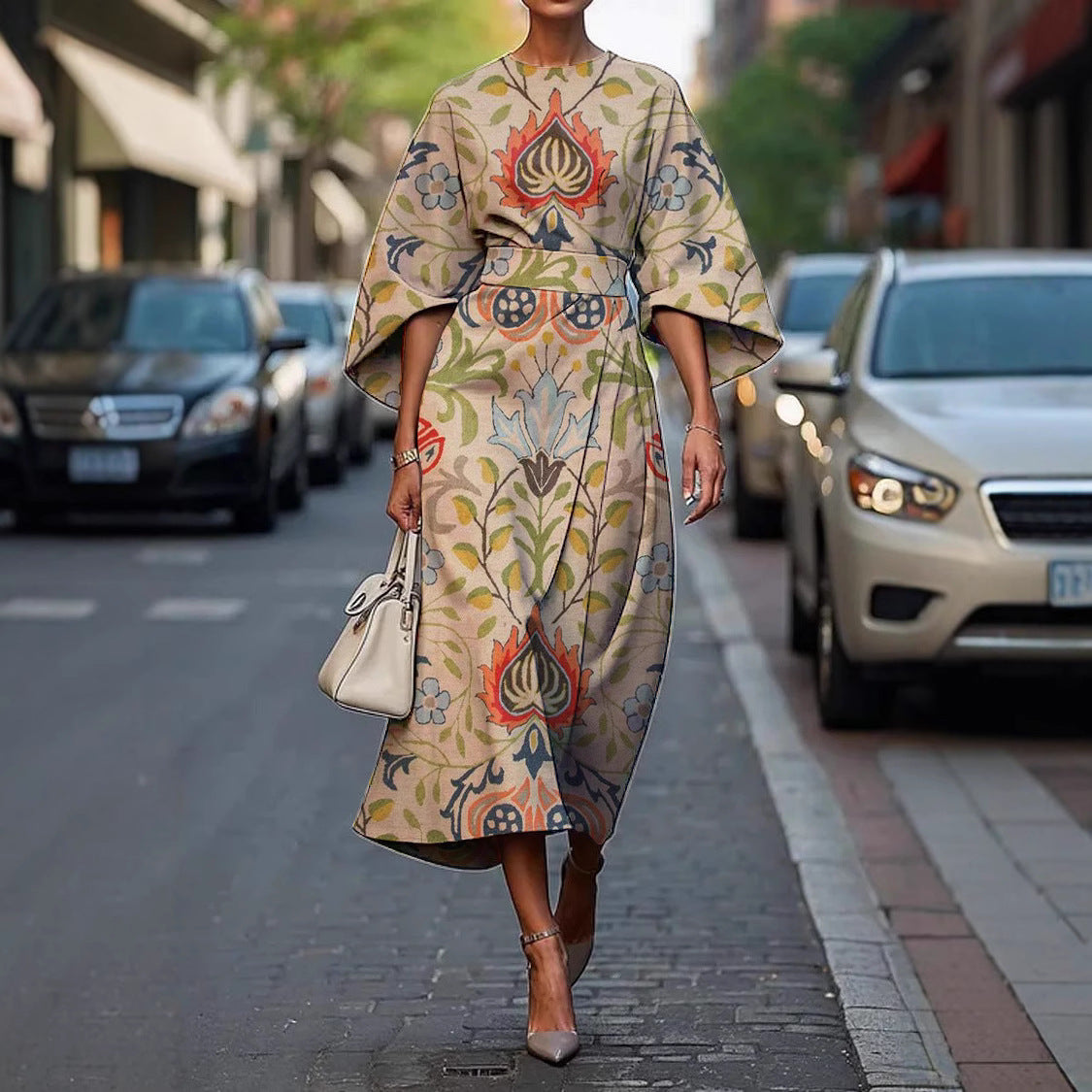 Kindra | Women's Batwing Sleeve Midi Dress Abstract Print