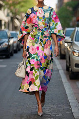 Kindra | Women's Batwing Sleeve Midi Dress Abstract Print