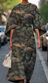 Kindra | Women's Batwing Sleeve Midi Dress Abstract Print