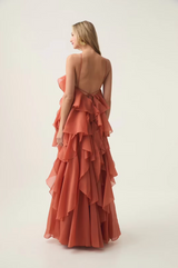 Asena | Women's Long Ruffle Halter Dress
