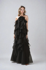 Asena | Women's Long Ruffle Halter Dress