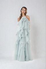 Asena | Women's Long Ruffle Halter Dress