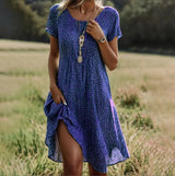 Ashwyn | Women's Floral Print Short Sleeve Midi Dress