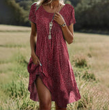 Ashwyn | Women's Floral Print Short Sleeve Midi Dress