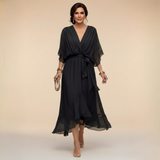 Aspen | Women's Chiffon Wrap Midi Dress in Olive Green