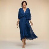 Aspen | Women's Chiffon Wrap Midi Dress in Olive Green