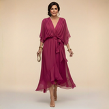 Aspen | Women's Chiffon Wrap Midi Dress in Olive Green