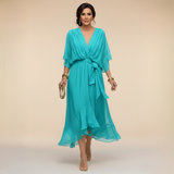 Aspen | Women's Chiffon Wrap Midi Dress in Olive Green
