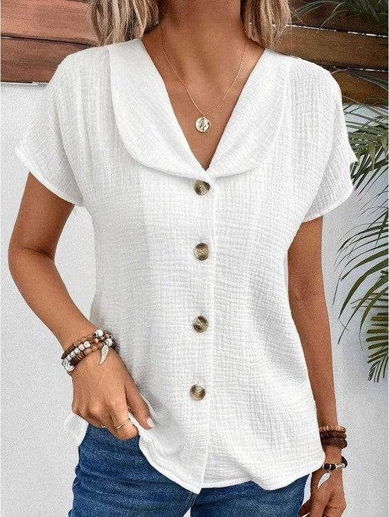 Kalinda | Women's Short Sleeve Button-Down Blouse