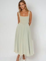 Ffion | Women's Sleeveless Square Neck A-Line Midi Dress