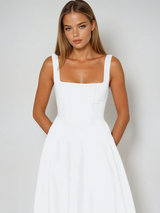 Ffion | Women's Sleeveless Square Neck A-Line Midi Dress