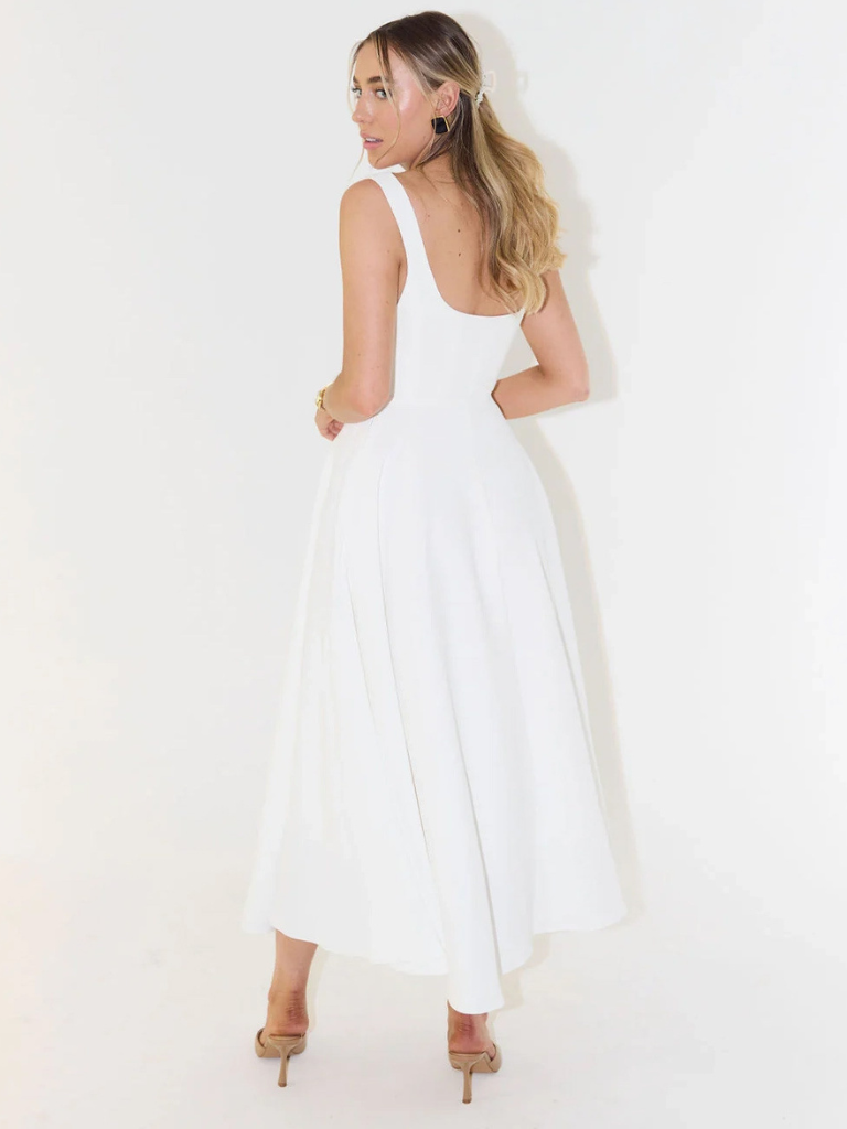 Ffion | Women's Sleeveless Square Neck A-Line Midi Dress
