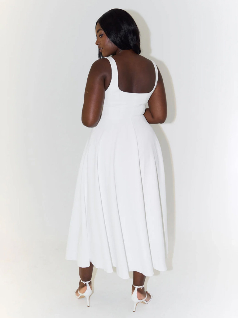 Ffion | Women's Sleeveless Square Neck A-Line Midi Dress